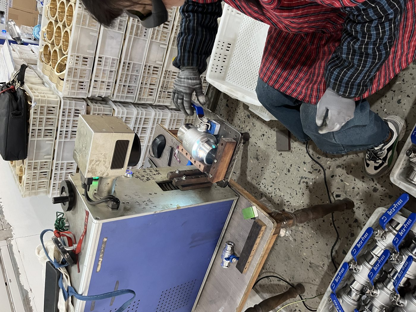 Laser marking station in operation