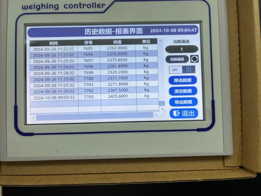Weighing controller historical force data log