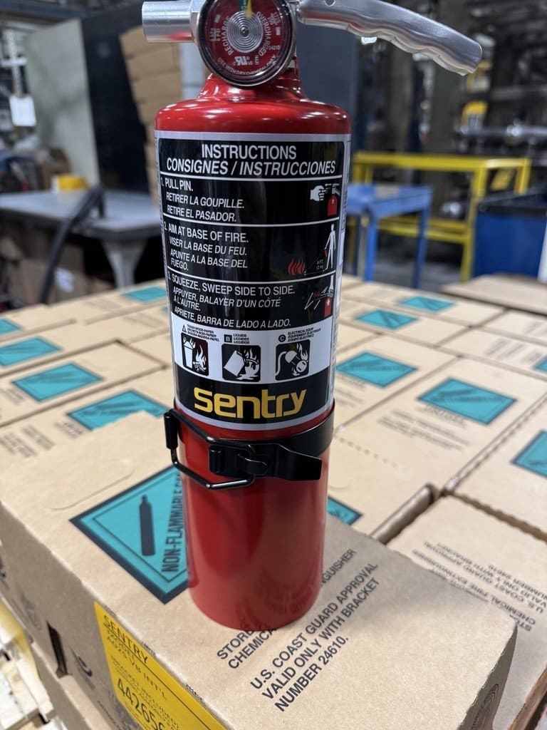 Sentry-brand fire extinguisher with US Coast Guard approval — end product for DWI shell forming programme