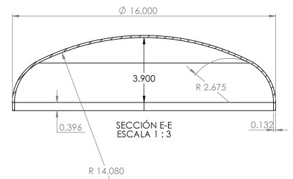 Section E-E drawing of Type 2 ellipsoidal head shell showing 0.396-inch flange and 0.132-inch wall thickness at 1:3 scale