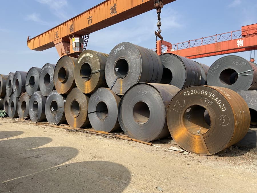 Steel coil yard in Wuxi with heat-numbered coils