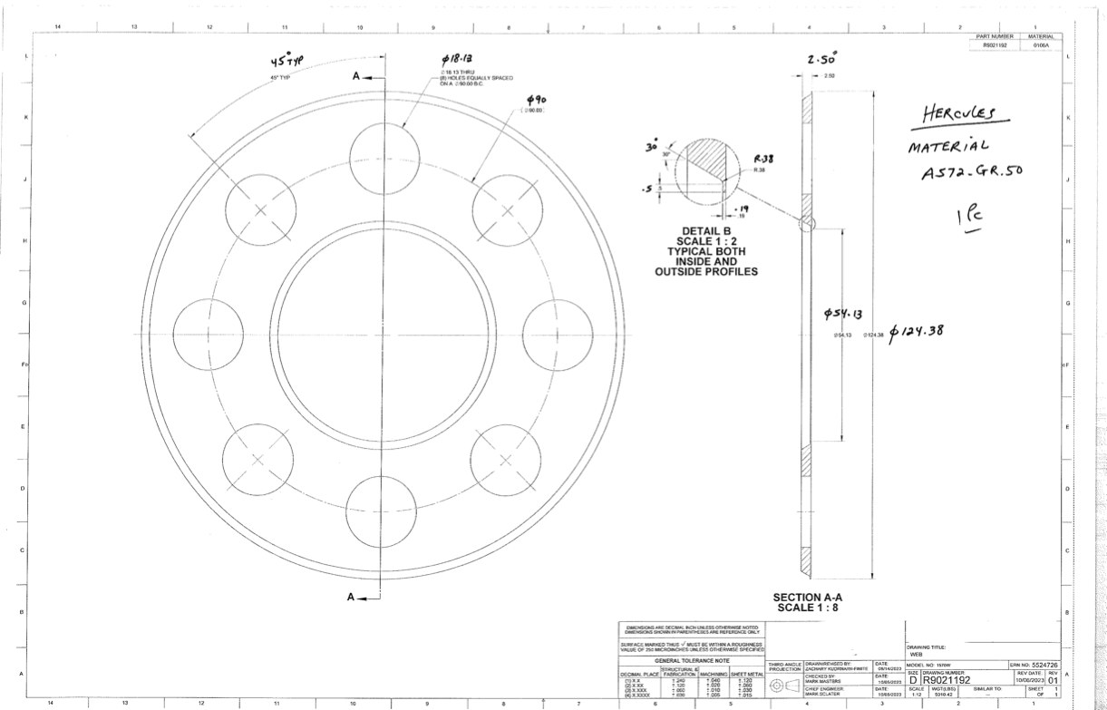 Engineering drawing reference for steel component